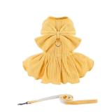Dog Striped Dress, Pet Girl Bow Costume with Ring and Harness Leash, Dog Wedding Birthday Party Dress(Yellow, X-Large) - Retail: $15