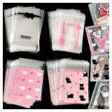 200 Pcs Resealable Cellophane Bags, Self-Adhesive Cookie, Candy & Dessert Bags - Small Pink Bow, Clear Candy Card Sleeves - Pack of 200 - Retail: $9