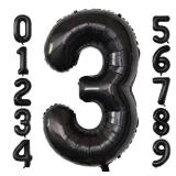 40 Inch Giant Black Number Balloons, Helium Mylar Foil Number Balloons for Birthday, Number 3 Balloon for Party Celebration Decorations Graduations Anniversary Baby Shower Photo Shoot - Retail: $4