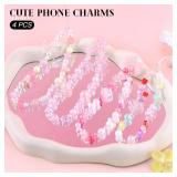 2 PCS Cute Phone Charms Aesthetic Y2K Cellphone Wrist Strap Bedazzling Bear Bow Butterfly Heart Star Flower Accessories Pink Beaded Anti-Theft Chain String for Bag Keychain Airpods Decor - Retail: $7