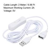 USB Extension Cable with ON/Off Switch 2 Meter USB Male to Female Extension Cord for Desk Lamp Fan LED Light Strip White - Retail: $9