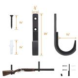 Gun Rack Wall Mount, Horizontal Shotgun Hooks Rifle Hangers for Any Rifles Shotguns and Archery Bow, Heavy Duty Steel (Black 1 Pair) - Retail: $7