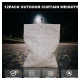 12Pack Curtain Weights, 16oz Outdoor Curtain Weights Bag, Drapery Weighted Bottom Gazebo Weights Sandbag with Holder Clip for Drapes Cabana Gazebo Pergola Garden (Gray) - Retail: $14