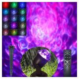 Christmas Halloween Outdoor Projector Lights, 15 Colors Water Wave Ocean Effect Night Light, Waterproof Yard Decorations With Remote and Timing - Retail: $30