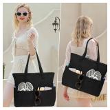 Large Beach Tote Bag Women Waterproof Sandproof Zipper Bag for Pool Gym Grocery Travel with Wet Pocket (Black) - Retail: $23