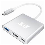 Acer USB C to HDMI Adapter, 4K USB C Hub with 100W PD, USB-A 3.0 Port, HDMI to USB-C Multiport Digital AV Converter for MacBook Pro/Air, iPad, Tablets, TV, Monitor and More (Silver) - Retail: $19