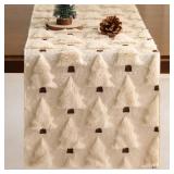 Christmas Table Runner 13x72 Inch Soft Plush Faux Fur Jacquard Beige Christmas Tree Table Runner, Seasonal Autumn Kitchen Dining Table Decoration for Home Party Decor ZR001A72 - Retail: $13