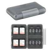 24 Slots Water-Resistant & Anti-Shock Memory Card Case for 16 Micro SD Card & 8 SD/SDXC/SDHC Card with Rubber Interior Grey - Retail: $10