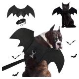 Halloween Dog Bat Costume with Leash Cat Pet Bat Wings Clothes Funny Apparel Outfit Dress Up Accessories for Cosplay Party M