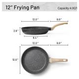 CAROTE Non Stick Frying Pan Skillet, Omelet Pan, Healthy Non Toxic Granite Chef Pan, Induction Compatible Egg Frying Pan with Heat-Resistant Handle, PFOA-Free, Black, 12 - Retail: $22"