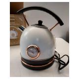 Retro Electric Kettle Stainless Steel, 1.8L Tea Water Boiler, 1500W Fast Quiet Boil, Temperature Gauge, Auto Shut-Off, Boil-Dry Protection, White Champagne Gold.  POWERS ON. Needs a Good Cleaning. - R