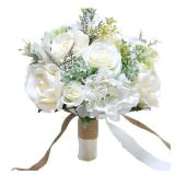 9.8 Bridal Holding Wedding Bouquet Real-Looking Mixed Flowers Ivory Greenery Bridal Throw Bouquet for Brides Bridesmaid Wedding Hold Flower, Ivory - Retail: $40"