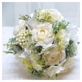 9.8 Bridal Holding Wedding Bouquet Real-Looking Mixed Flowers Ivory Greenery Bridal Throw Bouquet for Brides Bridesmaid Wedding Hold Flower, Ivory - Retail: $40"