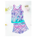 Girls Bathing Suits Two Piece Vest Style Swimsuit with Boyshort Tankini Swimwear 5XL - Retail: $25
