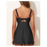 One Piece Swimdress Swimsuit for Women Tummy Control Split Swim Dress Skirt Bathing Suit with Pockets Black XX-Large - Retail: $30