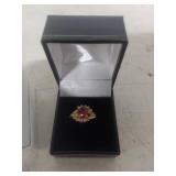 Ruby and Clear Crystal Ring in Box