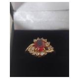 Ruby and Clear Crystal Ring in Box