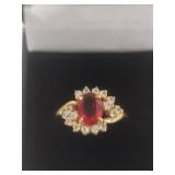 Ruby and Clear Crystal Ring in Box