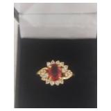 Ruby and Clear Crystal Ring in Box