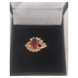 Ruby and Clear Crystal Ring in Box