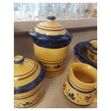Yellow and Blue Floral Ceramic Dish Set