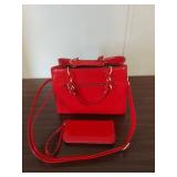 Red Patent Leather Handbag and Wallet with Gold Hardware