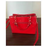 Red Patent Leather Handbag and Wallet with Gold Hardware