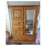 Pine Wood Armoire with Mirror