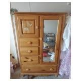 Pine Wood Armoire with Mirror