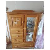 Pine Wood Armoire with Mirror