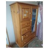 Pine Wood Armoire with Mirror