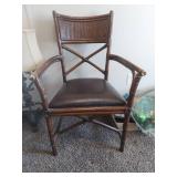 Traditional Bamboo Accent Chair with Leather Seat