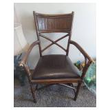 Traditional Bamboo Accent Chair with Leather Seat