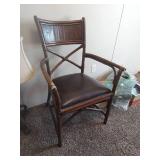 Traditional Bamboo Accent Chair with Leather Seat