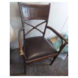 Traditional Bamboo Accent Chair with Leather Seat