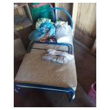 Blue Metal Toddler Bed Frame with Mattress and Bedding