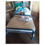 Blue Metal Toddler Bed Frame with Mattress and Bedding