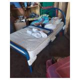 Blue Metal Toddler Bed Frame with Mattress and Bedding