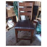 Wood Counter Height Chair with Faux Leather Seat