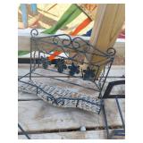 Decorative Metal Plant Stand with Woven Base Shelf and Hose Hanger