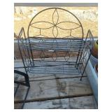 Decorative Metal Plant Stand with Woven Base Shelf and Hose Hanger