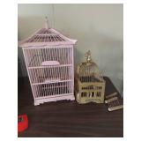 Decorative Bird Cage Set - Pink Pagoda & Gold (needs repaired)