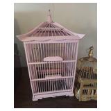 Decorative Bird Cage Set - Pink Pagoda & Gold (needs repaired)