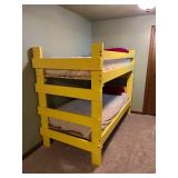 Yellow Wooden Slatted Twin Bunk Bed Frame and Mattresses