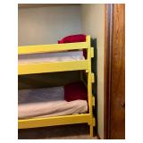 Yellow Wooden Slatted Twin Bunk Bed Frame and Mattresses