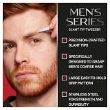Revlon Slanted Tip Tweezers for Men, Ultra-Sharp for Precision Eyebrow Shaping and Facial Hair Removal, Larger Non-Slip Grip, Stainless Steel, 1 count