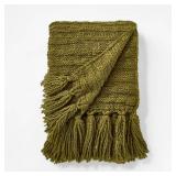 Raised Striped Chunky Knit Throw Blanket Green - Threshold designed with Studio McGee: Midweight, Tasseled, Machine Washable - Retail: $35