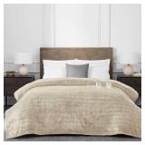 Brookstone Full/Queen Heated Micro Herringbone Blanket Taupe - Retail: $80