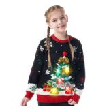 Giggling Getup Ugly Christmas Sweater with Light, LED Ugly Christmas Sweater for Women Men Kids 2025 Christmas Tree(Black) Youth Small - Retail: $48