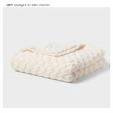 Full/Queen Checkered Jacquard Plush Blanket Blanket Ivory - Room Essentials - Retail: $25